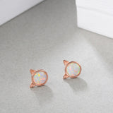 Cute  Silver Plated Faux Opal Inlaid Cats Ear Stud - calderonconcepts
