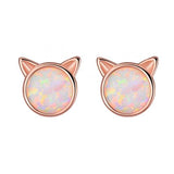 Cute  Silver Plated Faux Opal Inlaid Cats Ear Stud - calderonconcepts