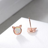 Cute  Silver Plated Faux Opal Inlaid Cats Ear Stud - calderonconcepts