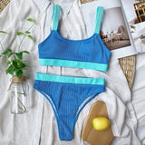 Solid Color High Waist Split Swimsuit - calderonconcepts