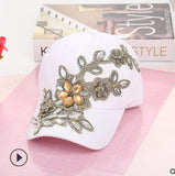 Diamond Embroidery Flower Denim Snapback Hat