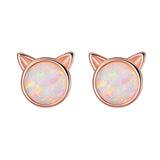 Cute  Silver Plated Faux Opal Inlaid Cats Ear Stud - calderonconcepts