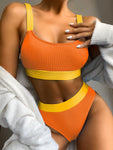 Solid Color High Waist Split Swimsuit - calderonconcepts