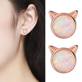 Cute  Silver Plated Faux Opal Inlaid Cats Ear Stud - calderonconcepts