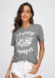 Women T Shirt Short Sleeve Happy Camper - calderonconcepts
